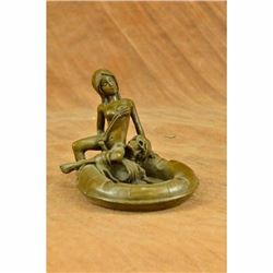 Skeleton Lurking at a nude Girl Bronze Ashtray Hot Cast Sculpture Statue Figure