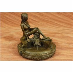 ART NOUVEAU BRONZE SKULL FIGURE VINTAGE ASHTRAY SKELETON IN LOVE GREAT GIFT NR