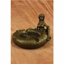 European Fine Pure red Bronze Carve skeleton Ashtray Statue Sculpture Gift Sale