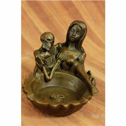 Erotic Art Nude Nymph with Skeleton Bronze Sculpture Figurine Figure Figural