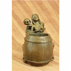 Erotic Skeleton Holding Tightly to a Nude Female Bronze Sculpture Statue Figure