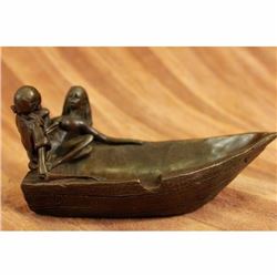 Nude Lady Skeletal Figural on Boat Bronze Ashtray Sculpture Figurine Figure Sale