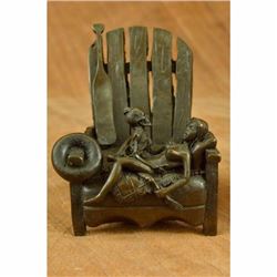 Hot Cast Rare Skeleton with a Nymph Resting on a Chair Bronze Sculpture Figurine