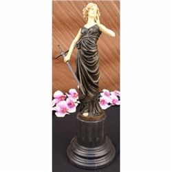 Signed Preiss Vibrant Young Woman W/ Sword Faux Bone Statue Art