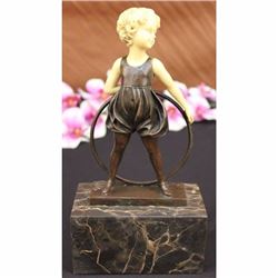 Signed Preiss Young Girl Ballerina Bronze Green Marble Sculpture Figurine