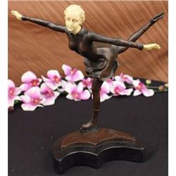 Signed German Preiss Ice Skater Sport Arena Sculpture Statue