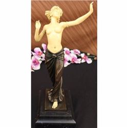 Signed Faux-Bone Art Nouveau Topless Nude Woman Bronze Sculpture