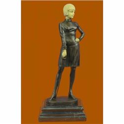 Art Deco Hot Cast Fencer with Faux Bone holding Foil Bronze Sculpture Statue NR