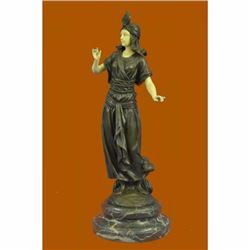 Art Deco Bronze and Faux Bone Turkish Princess Sculpture Brown Marble Base Decor