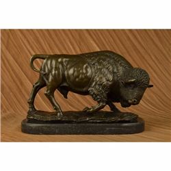 Large American Buffalo Bison Art Deco Sculpture Marble Base Figurine Figure