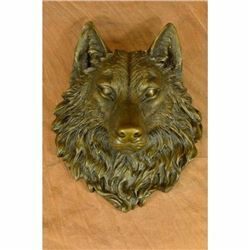 Large Signed Original Hot Cast Wolf Head Bronze Sculpture Wall Mount Figurine NR