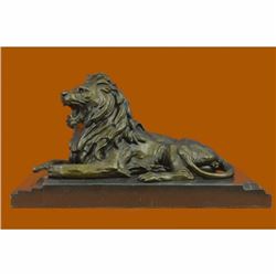 Art Deco Hot Cast by Barye African Lion Bronze Sculpture Marble Base Figurine