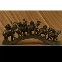 Five Elephant Crossing a Bridge of $100 US Bill Sign of Wealth Power Bronze SALE