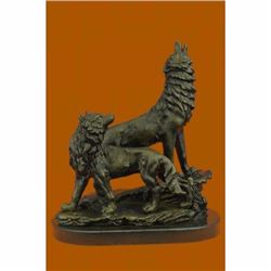Signed Original Howling Wolf Bronze Sculpture Marble Base Statue Gift Decor Gift