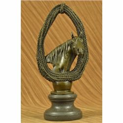 Art Deco Trophy Horse Lover Bronze Bust Sculpture Statue Marble Base Figurine