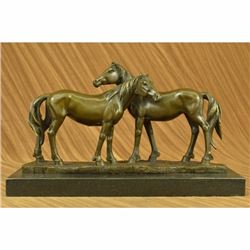 SIGNED ORIGINAL HORSES IN LOVE BRONZE SCULPTURE MARBLE BASE FIGURINE HOME DECOR