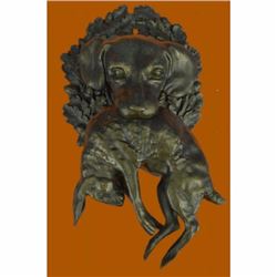 Hot Cast Wall Mount Hound Dog With Rabbit Bronze Sculpture Statue Figurine Decor