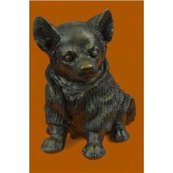 Cute Chihuahua Dog in Hooded Sweater Bronze Sculpture Figurine Statue Hot Cast