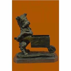 Signed Original Miguel Lopez English Bulldog Bronze Planter Sculpture Statue Art