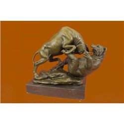 Hot Cast Stock Market Bull Vs Bear Bronze Sculpture Marble Base Statue Gift Sale