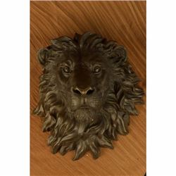 Signed Original Large Wall Mount Lion Head Bust Bronze Sculpture Figurine Figure