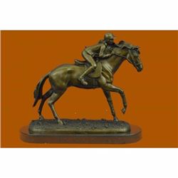 P.J Mene Signed Bronze Sculpture Statue of Jockey Race Horse Office Trophy Deco
