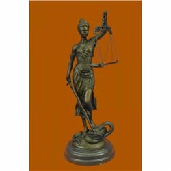 Large 14 Heavy Solid Bronze Lady Blind Justice Statue Lawyers Themis Deal Decor