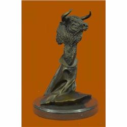 Bull Bronze Bust Sculpture Hot Cast Signed Original Williams Marble Base Figure