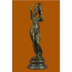 Signed Carrier Victorian Lady with water Jug Bronze Sculpture Marble Base Statue