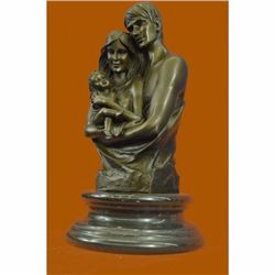 Signed Original a Couple Embracing Their Love child Bronze Sculpture Statue