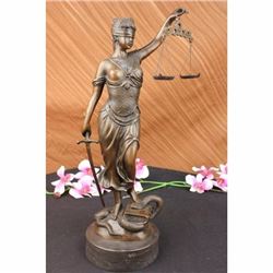 18 Tall BRONZE BLIND JUSTICE LAW MARBLE STATUE LADY SCALE Sculpture Nouveau