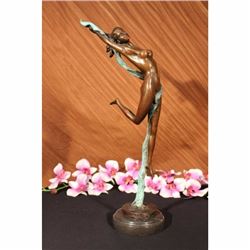 Original Aldo Vitaleh Nude Girl Leaping in Air Bronze Sculpture Statue Figurine