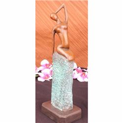 Original Modern Art Abstract Nude Alluring Girl on pedestal Bronze Sculpture