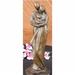 Young Couple W/ Newborn Baby Bronze Sculpture Statue Marble Base Figurine