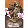 Image 1 : CHERUB ANGEL W/ FLOWERS BRONZE SCULPTURE CANDLE HOLDER MARBLE FIGURINE ART