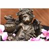 Image 3 : CHERUB ANGEL W/ FLOWERS BRONZE SCULPTURE CANDLE HOLDER MARBLE FIGURINE ART