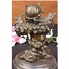Image 4 : CHERUB ANGEL W/ FLOWERS BRONZE SCULPTURE CANDLE HOLDER MARBLE FIGURINE ART