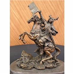 Bronze Sculpture Viking Warrior Holding Flag on Horse By Kamiko Original Statue