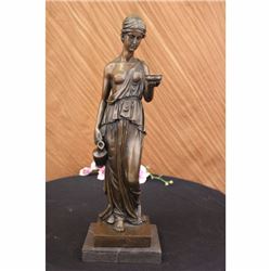 Signed Original Milo Young Nude Roman Girl Holding Cup of Wine Bronze Sculpture