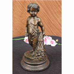Bronze Sculpture Nude Boy Holding Apple School Teacher by Moreau Figurine Decor