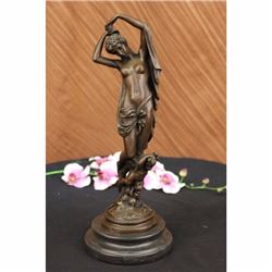 SIGNED MOREAU NUDE LADY WITH ANGEL BRONZE STATUE ART