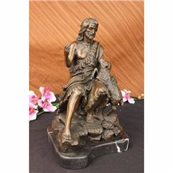 Real Bronze Metal Statue on Marble Christian St. Joseph Jesus  Lamb