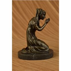 Our Blessed Mother Virgin Mary Praying Bronze Sculpture Marble Base Statue Decor