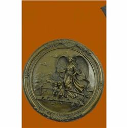 Signed Original Jean Patoue Guardian Angel Wall Mount Bronze Sculpture Statue