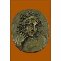Art Deco/Noveaue Large Woman Face Bas Relief Wall Mount Bronze Sculpture Figure