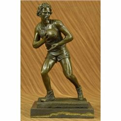 Art Deco 100% Bronze Marble Sculpture Statue Figure Rugby Football Player Decor