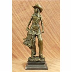 Original Signed Kamiko Hot Cast Cowgirl with Saddle Bronze Sculpture Statue Sale