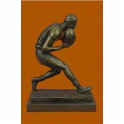 Handcrafted Aussie Rugby Player Bronze Sculpture Marble Base Trophy Figurine Art
