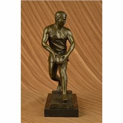Signed Original 14.5 Tall Olympic Large Rugby Player Bronze Sculpture Sport Art