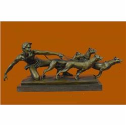 Handcrafted Man Pulling 3 Dogs Bronze Sculpture Museum Quality Artwork Figurine